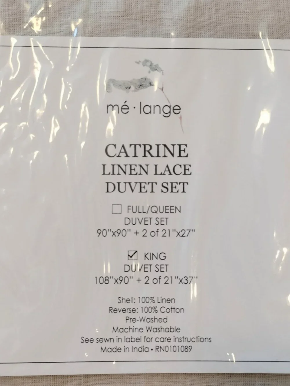 Melange Catrine Linen Crochet Lace 3 Piece Duvet Set King Sz  Blush Pink